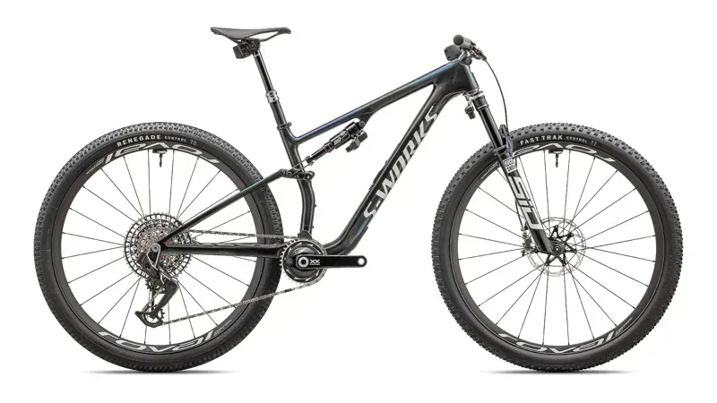 S-Works Epic 8 Mountain Bike In Gloss Carbon/Astral Blue/Electric Green/Cyan Edge Fade/Metallic White Silver