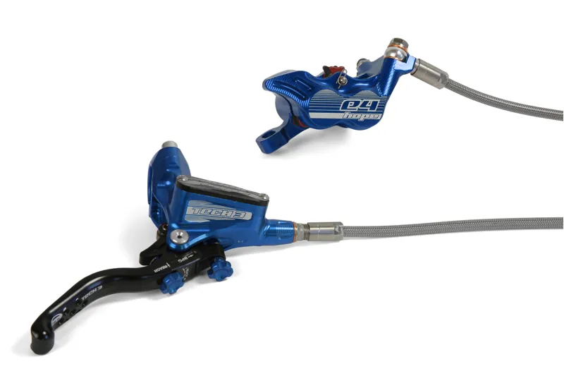 Hope Tech 3 E4 Braided Hose Calipers in Blue